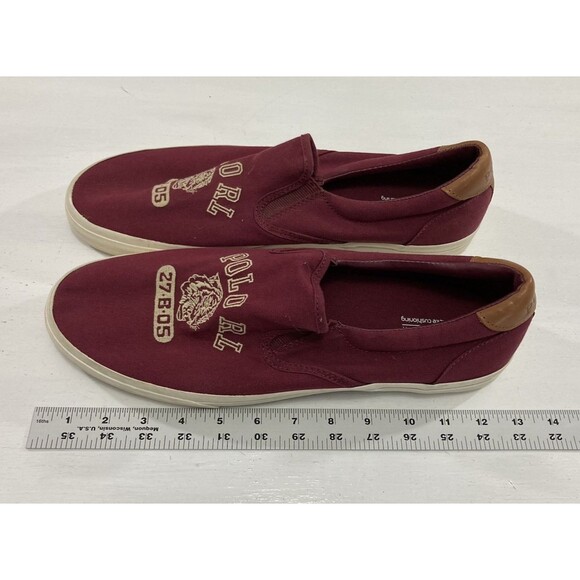 Polo Ralph Lauren Shoes Men’s 14D Maroon Slip-On Tiger Thompson Sneaker Preppy - Picture 7 of 8